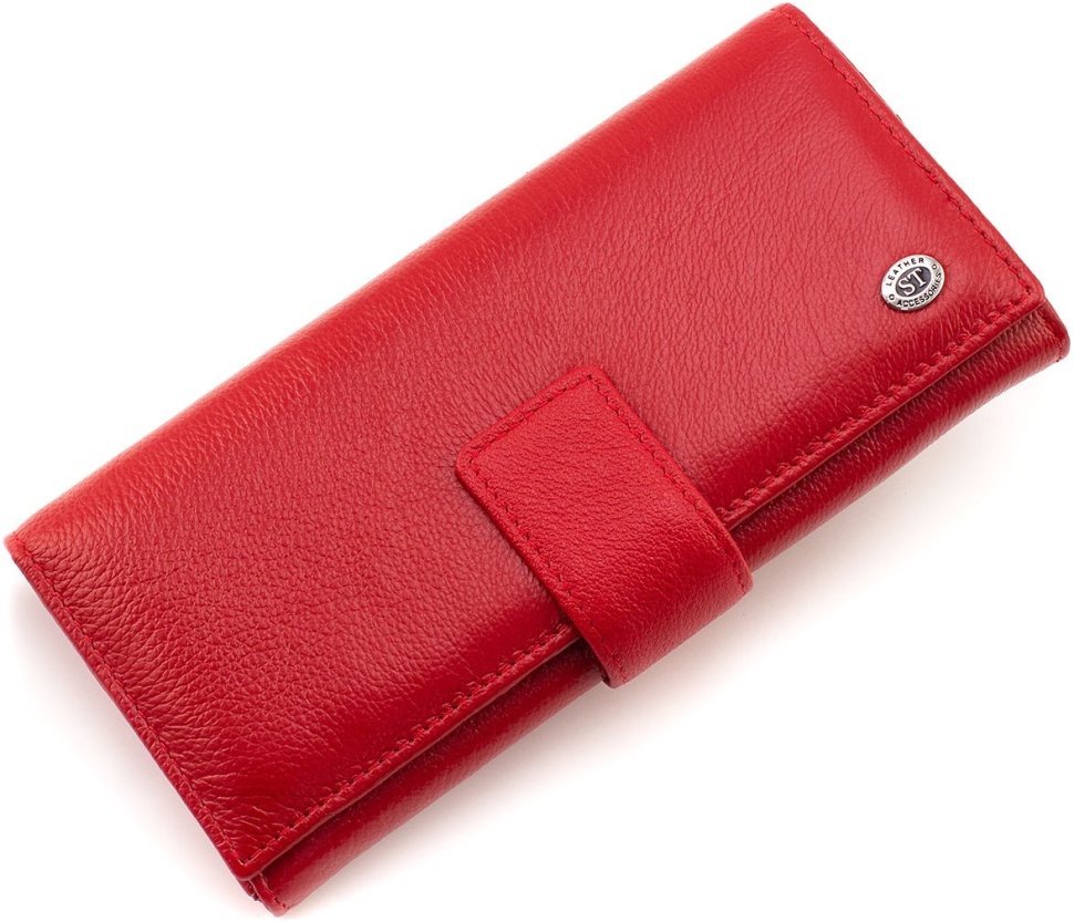 Червоний жіночий гаманець великого розміру із натуральної шкіри на кнопці ST Leather 1767409 modnotak фото №1