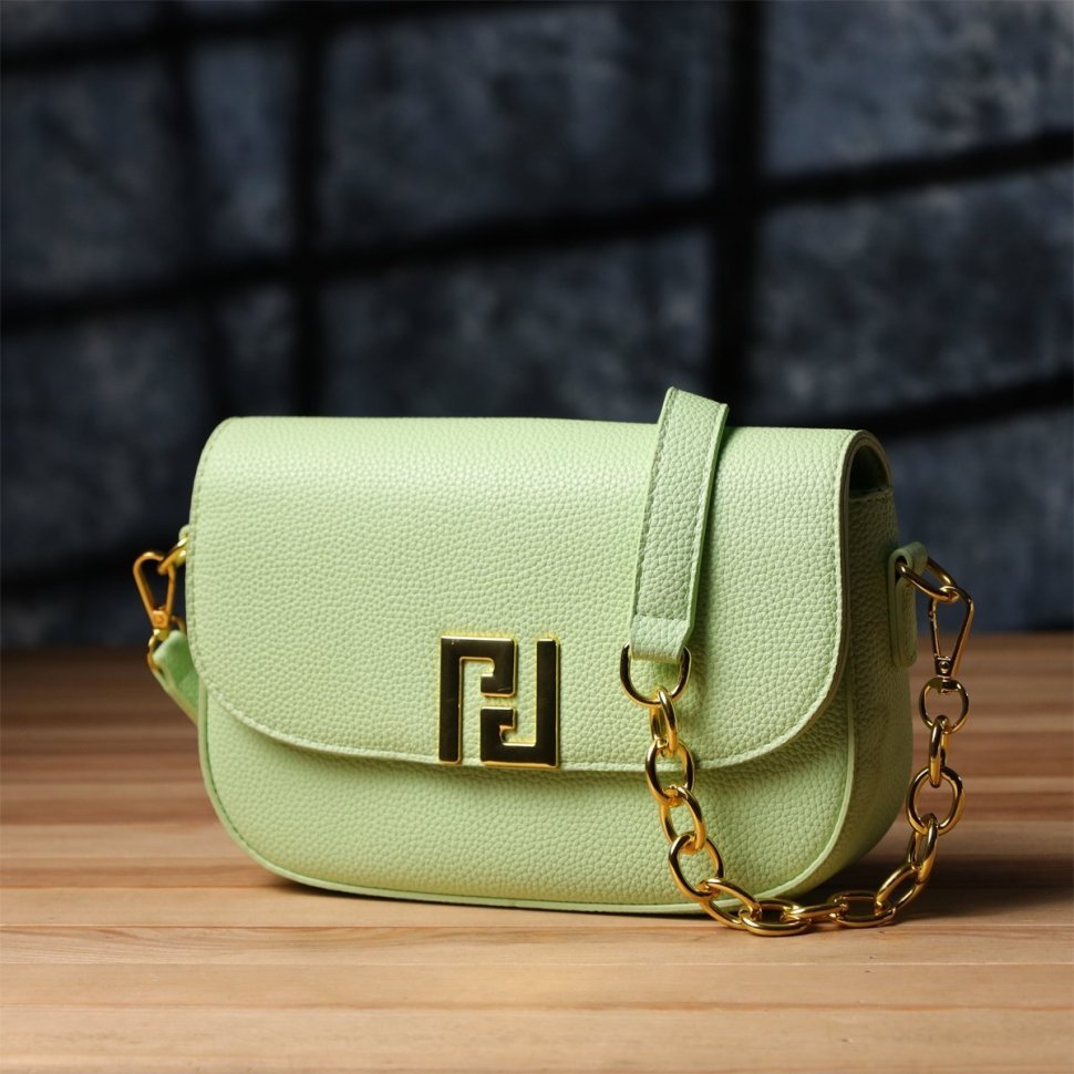 Небольшая женская сумка из качественного кожзама через плечо Vintage салатового цвета 97609 modnotak фото №6