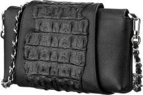 Черный клатч из натуральной кожи крокодила на магнитном фиксаторе CROCODILE LEATHER (024-18244)