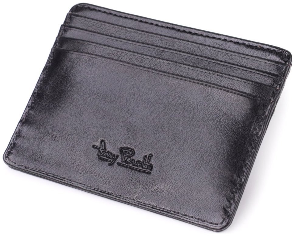 Компактный кожаный картхолдер на 8 пластиковых карт Tony Perotti черного цвета 108109 modnotak фото №2