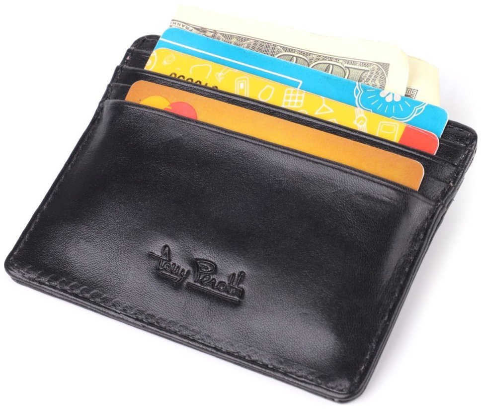 Компактный кожаный картхолдер на 8 пластиковых карт Tony Perotti черного цвета 108109 modnotak фото №5