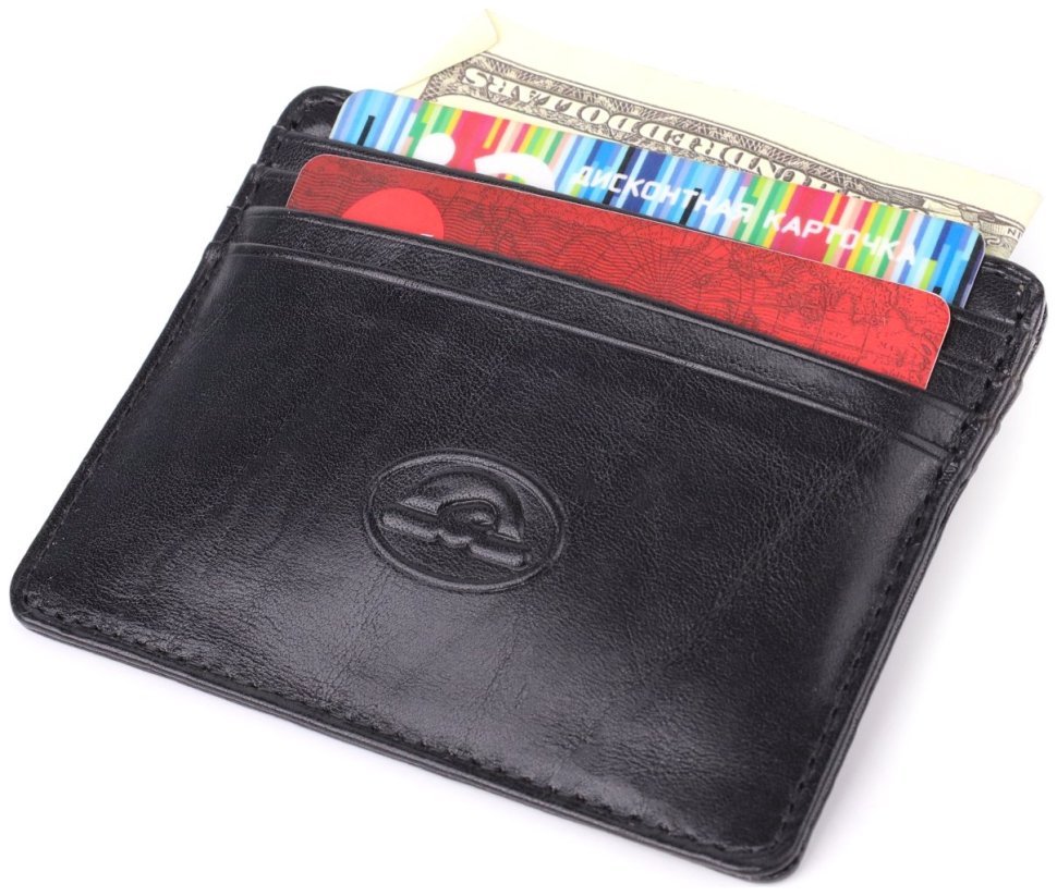 Компактный кожаный картхолдер на 8 пластиковых карт Tony Perotti черного цвета 108109 modnotak фото №6