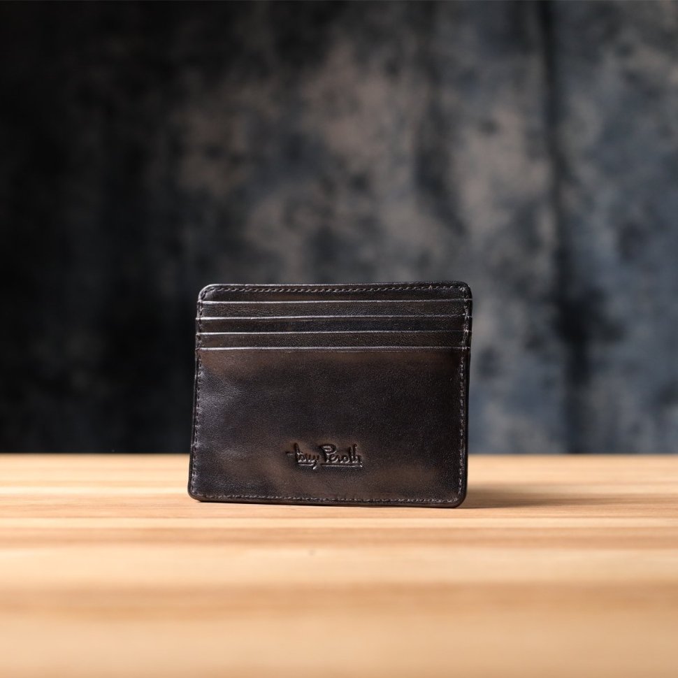 Компактный кожаный картхолдер на 8 пластиковых карт Tony Perotti черного цвета 108109 modnotak фото №7