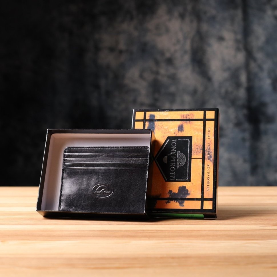 Компактный кожаный картхолдер на 8 пластиковых карт Tony Perotti черного цвета 108109 modnotak фото №9