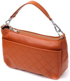 Повседневная женская сумка из фактурной кожи с с двумя сменными ремешками Vintage 98209 рыжего цвета