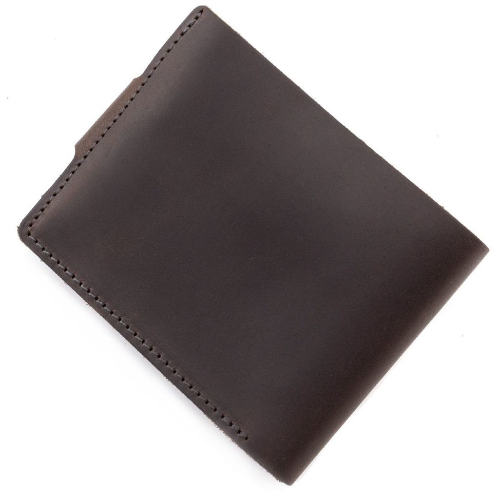 Оригінальний коричнево-чорний гаманець ручної роботи на кнопці Grande Pelle (13037)