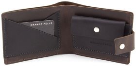 Оригинальный коричнево-черный кошелек ручной работы на кнопке Grande Pelle (13037)