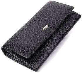 Женский кошелек из качественной фактурной кожи черного цвета на кнопке CANPELLINI 108509