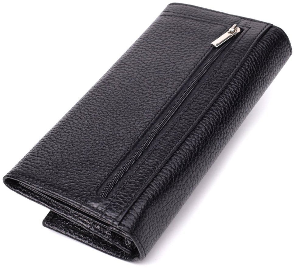 Женский кошелек из качественной фактурной кожи черного цвета на кнопке CANPELLINI 108509 modnotak фото №2