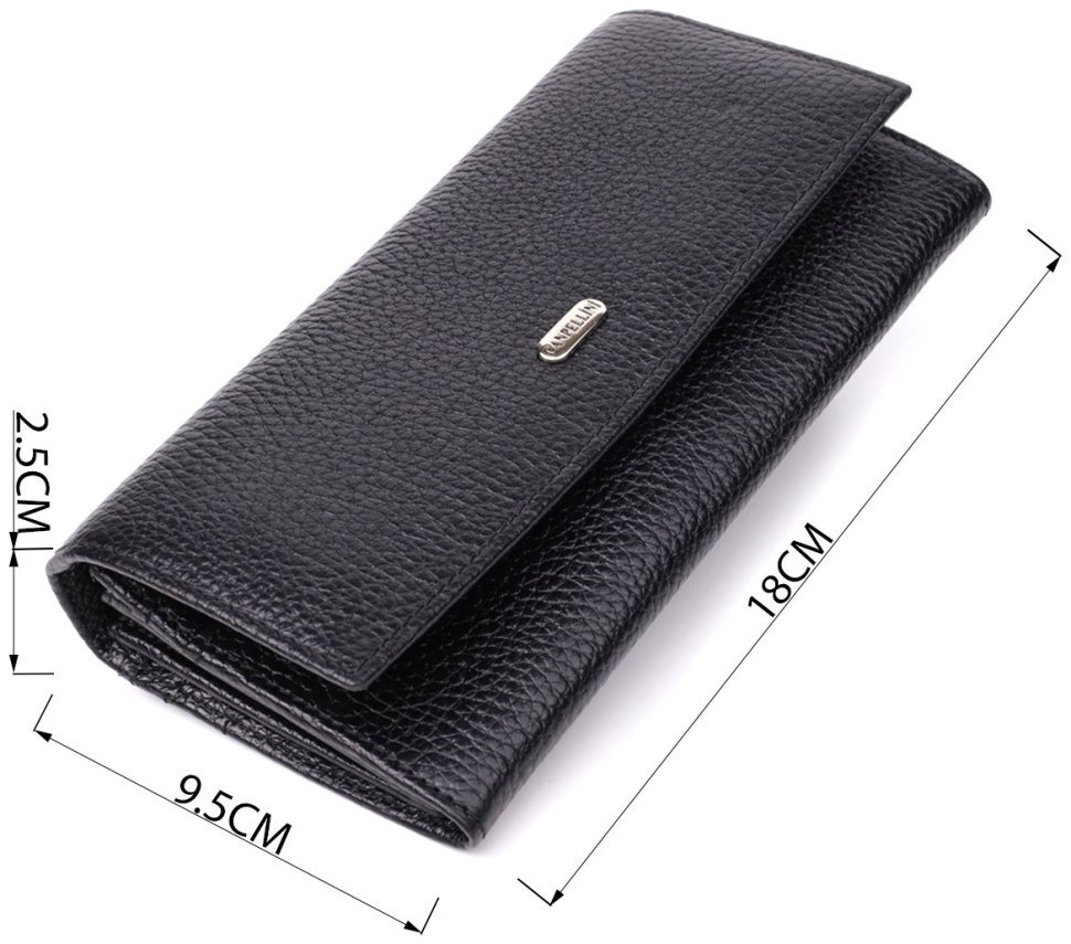 Женский кошелек из качественной фактурной кожи черного цвета на кнопке CANPELLINI 108509 modnotak фото №3