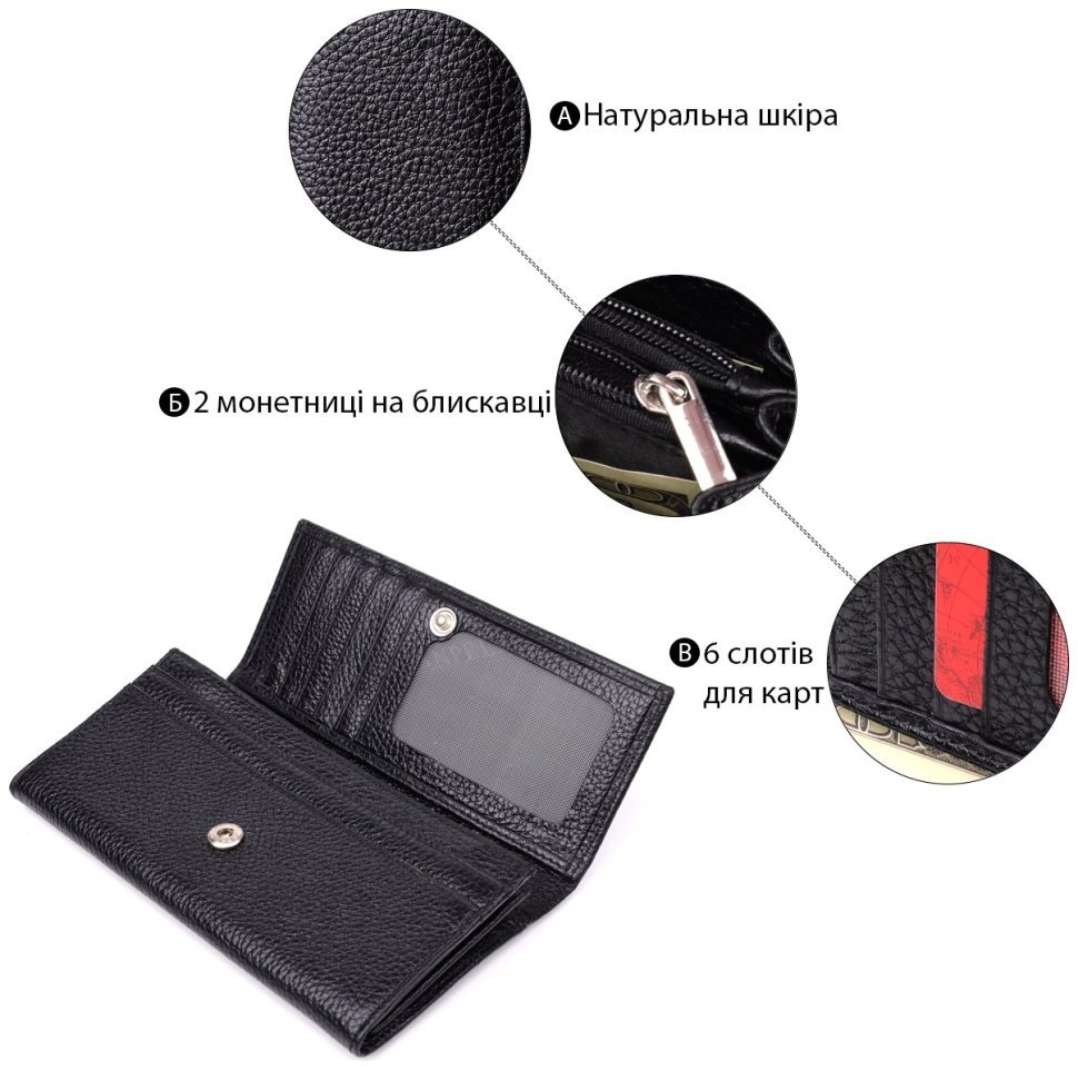 Женский кошелек из качественной фактурной кожи черного цвета на кнопке CANPELLINI 108509 modnotak фото №4