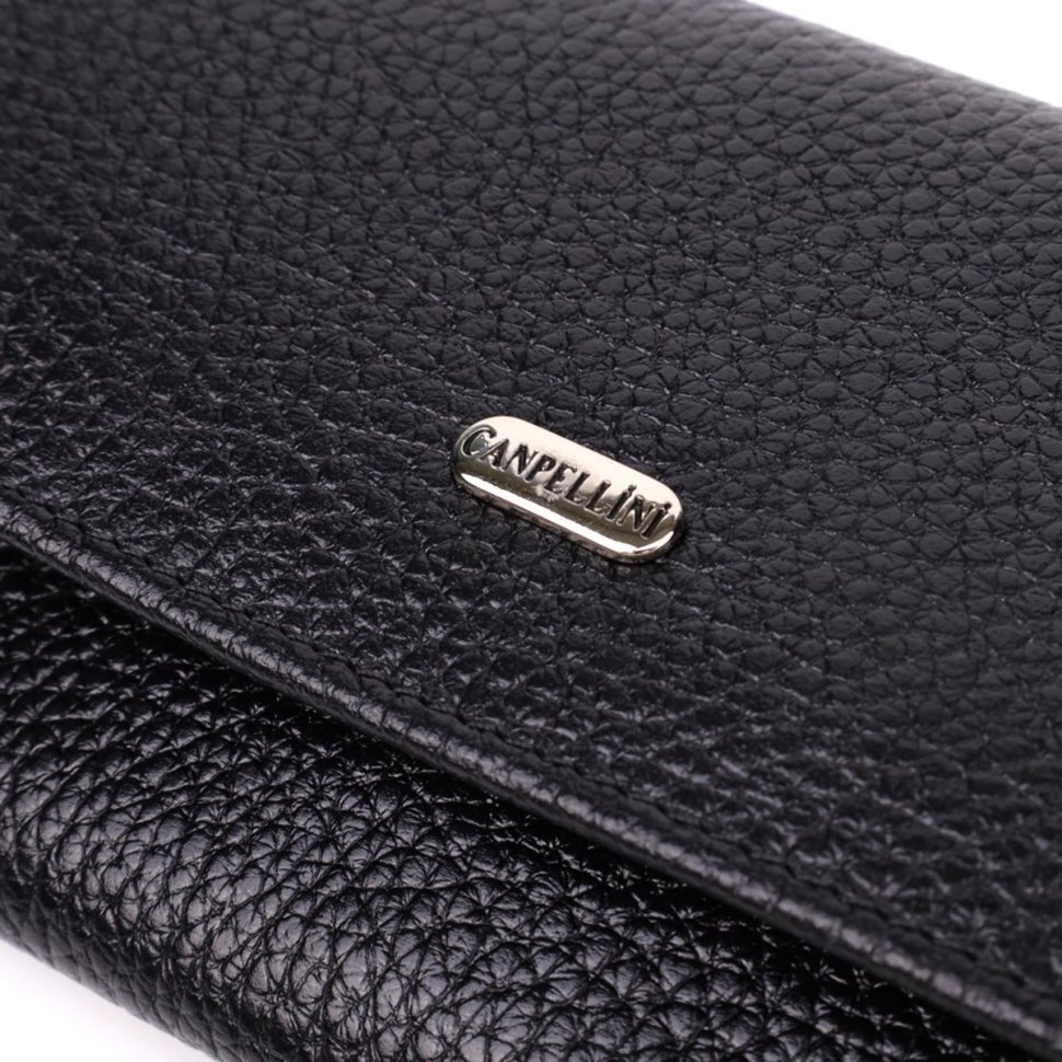 Женский кошелек из качественной фактурной кожи черного цвета на кнопке CANPELLINI 108509 modnotak фото №5