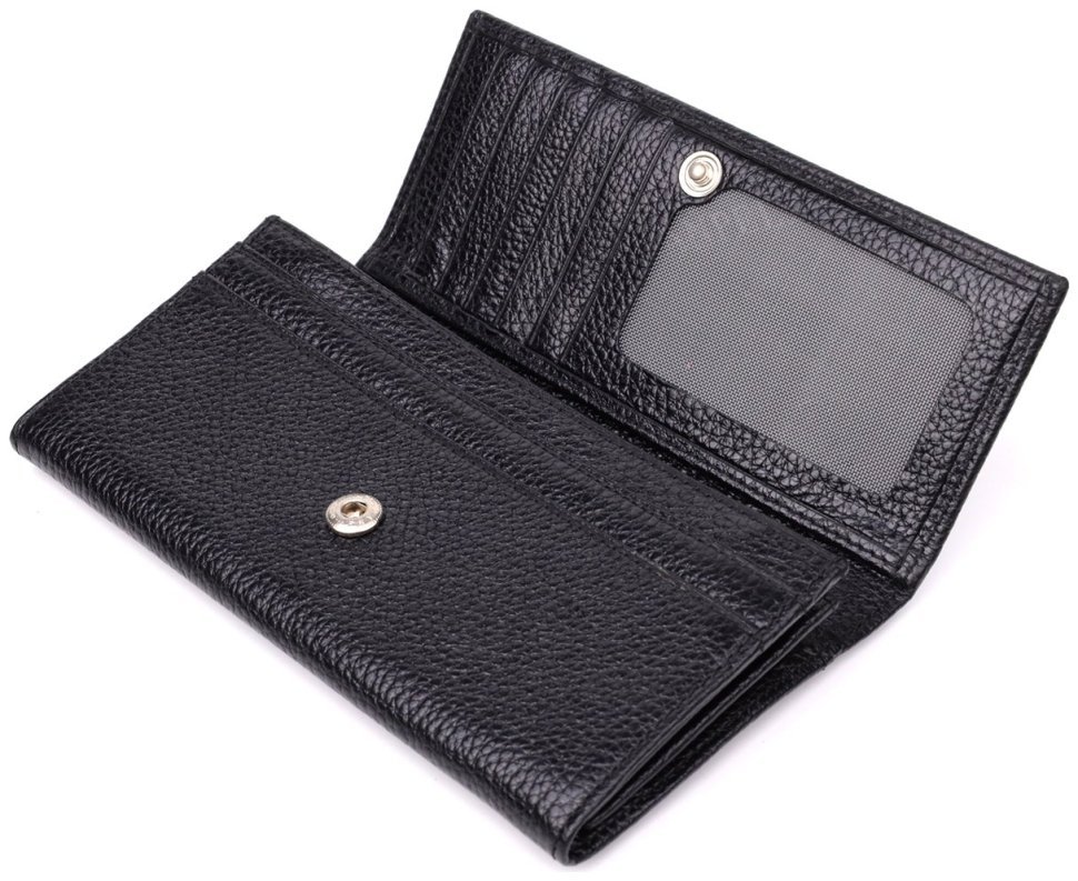 Женский кошелек из качественной фактурной кожи черного цвета на кнопке CANPELLINI 108509 modnotak фото №6