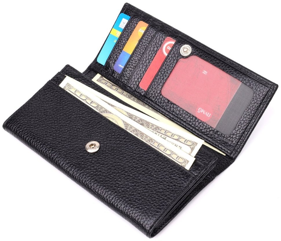 Женский кошелек из качественной фактурной кожи черного цвета на кнопке CANPELLINI 108509 modnotak фото №7