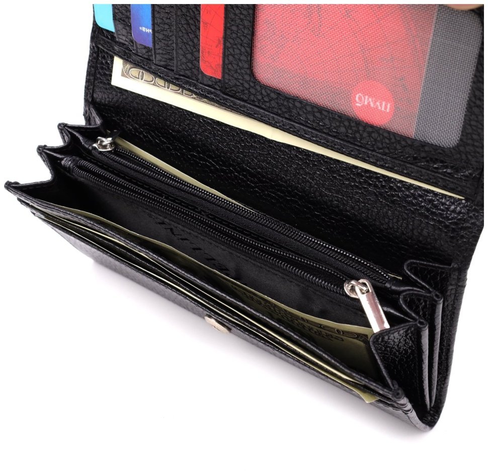 Женский кошелек из качественной фактурной кожи черного цвета на кнопке CANPELLINI 108509 modnotak фото №8