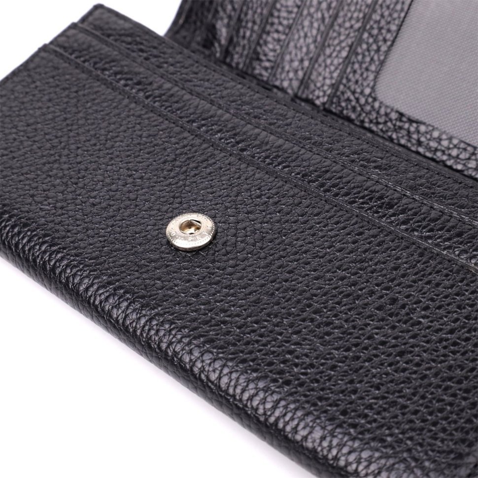 Женский кошелек из качественной фактурной кожи черного цвета на кнопке CANPELLINI 108509 modnotak фото №9