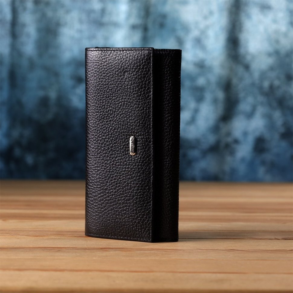 Женский кошелек из качественной фактурной кожи черного цвета на кнопке CANPELLINI 108509 modnotak фото №10