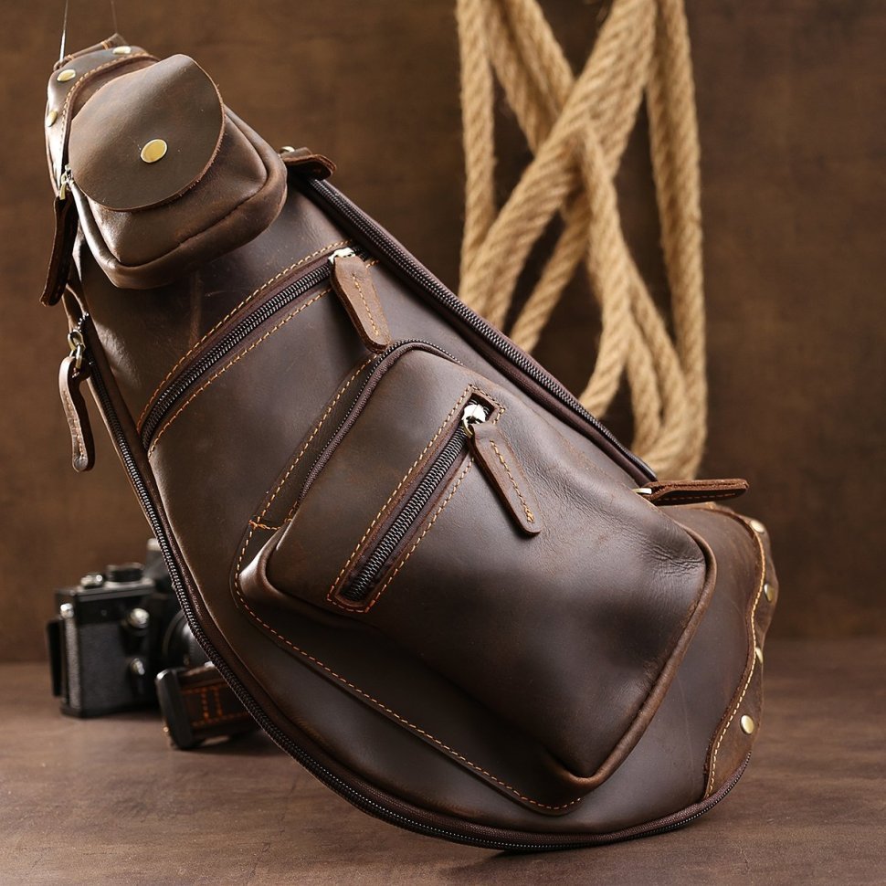 Кожаная мужская винтажная сумка через плечо в коричневом цвете Vintage (20373)
