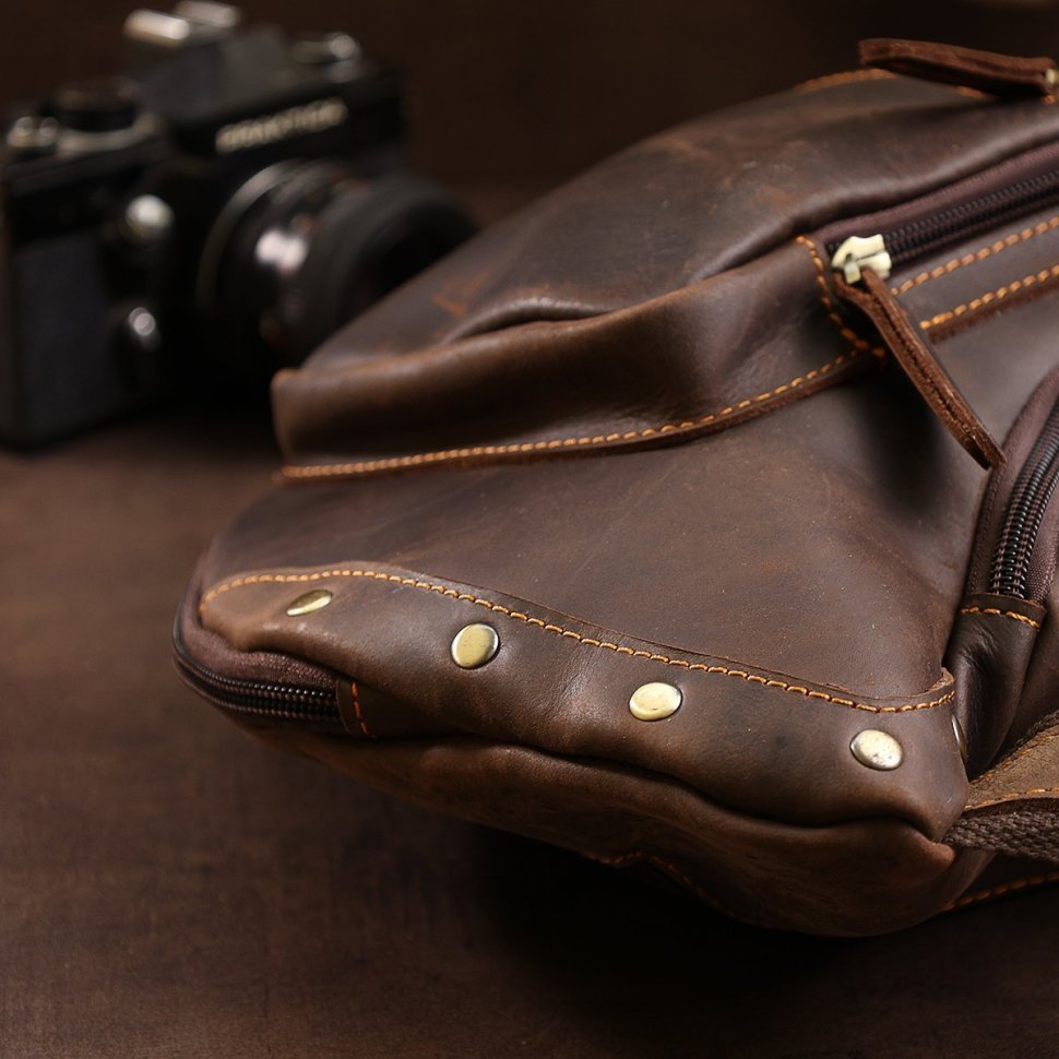 Шкіряне чоловіче вінтажна сумка через плече в коричневому кольорі Vintage (20373)