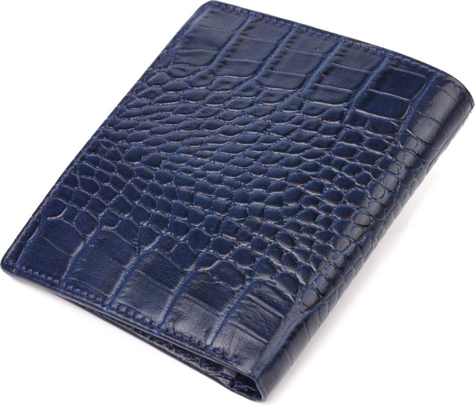 Вертикальное мужское портмоне из натуральной фактурной кожи синего цвета CANPELLINI (2421499)
