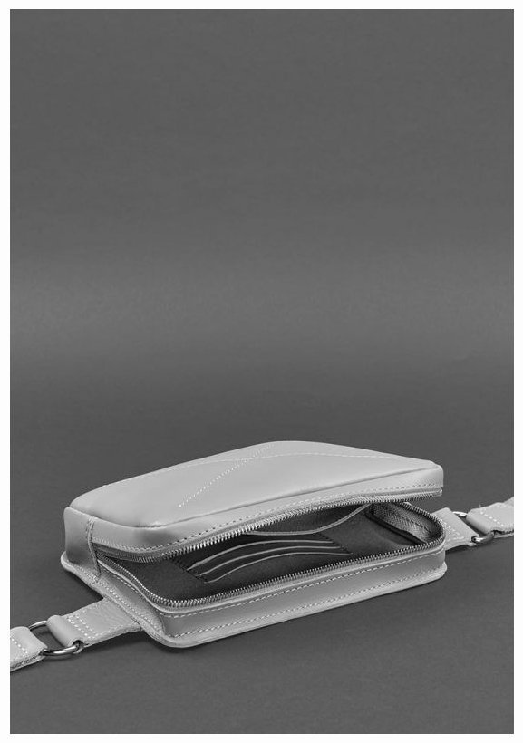 Кожаная женская поясная сумка серого цвета BlankNote Dropbag Mini 78609