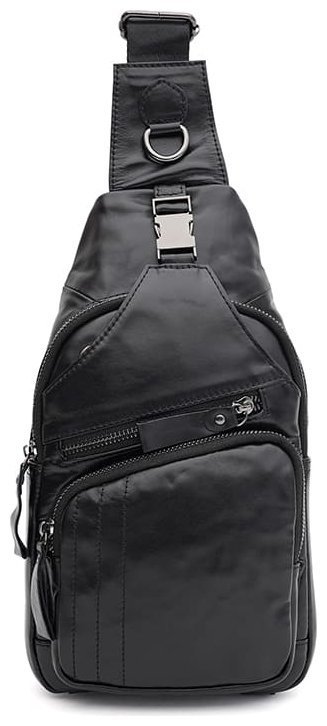 Мужской рюкзак слинг через плечо из натуральной кожи черного цвета Keizer 88709 фото №1 Мужской рюкзак слинг через плечо из натуральной кожи черного цвета Keizer 88709 modnotak фото №1