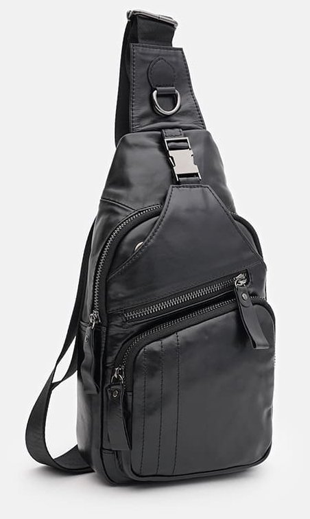 Мужской рюкзак слинг через плечо из натуральной кожи черного цвета Keizer 88709 фото №3 Мужской рюкзак слинг через плечо из натуральной кожи черного цвета Keizer 88709 modnotak фото №3