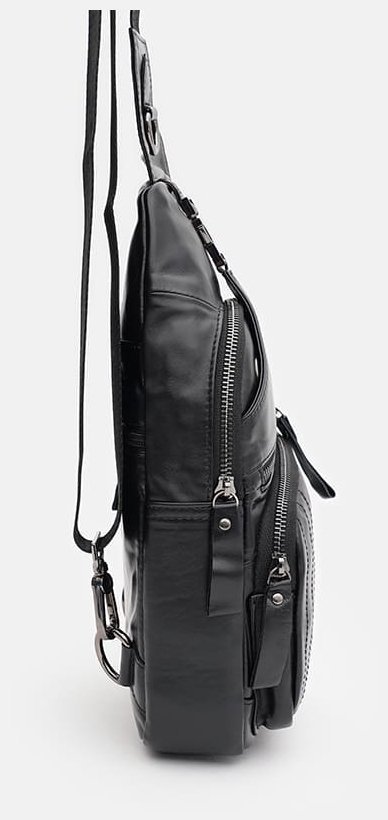 Мужской рюкзак слинг через плечо из натуральной кожи черного цвета Keizer 88709 фото №4 Мужской рюкзак слинг через плечо из натуральной кожи черного цвета Keizer 88709 modnotak фото №4