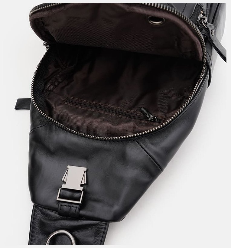 Мужской рюкзак слинг через плечо из натуральной кожи черного цвета Keizer 88709 фото №5 Мужской рюкзак слинг через плечо из натуральной кожи черного цвета Keizer 88709 modnotak фото №5
