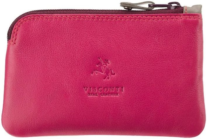 Женская кожаная ключница оранжево-розового цвета на молнии Visconti Geno 69209