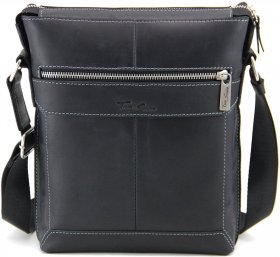 Мужская сумка на плечо из винтажной кожи черного цвета Tom Stone (10959) - 2