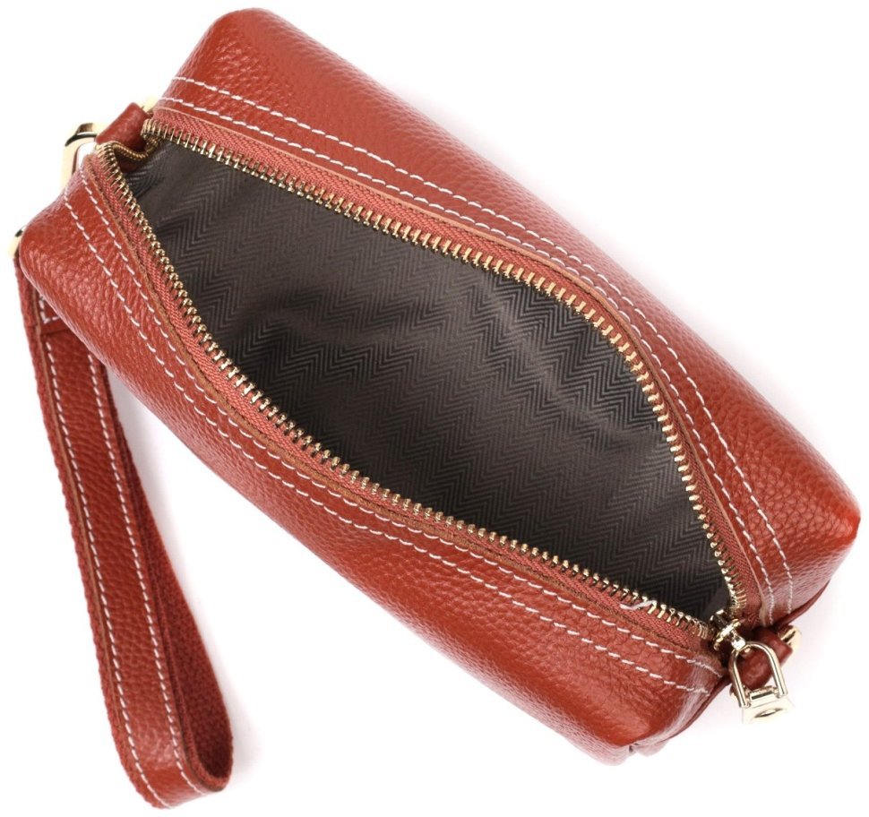 Коричневая женская сумка из фактурной кожи на плечо или на запястье Vintage 2422273