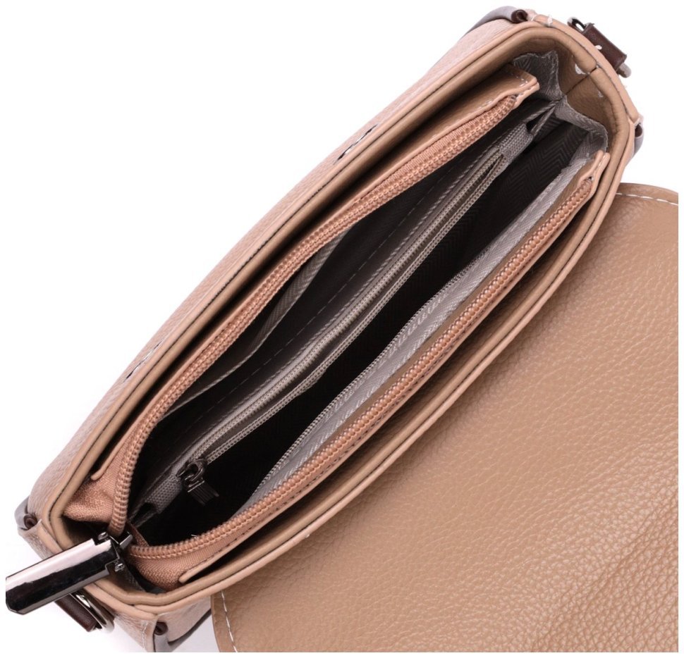 Бежевая женская сумка-кроссбоди из натуральной кожи с клапаном на магнитах Vintage 2422373