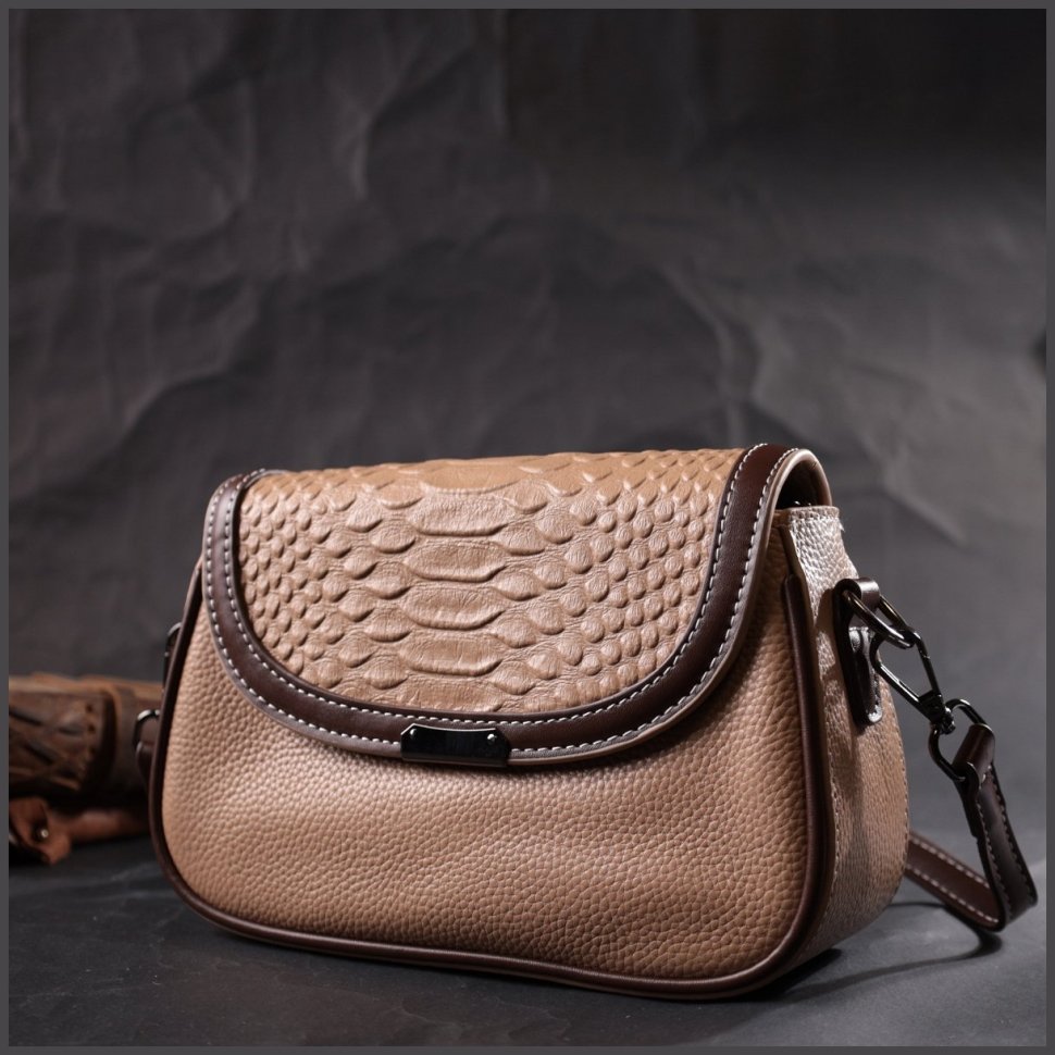 Бежева жіноча сумка-кроссбоді з натуральної шкіри з клапаном на магнітах Vintage 2422373