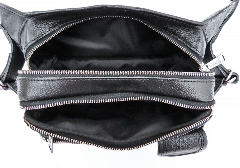 Вместительная поясная мужская сумка из телячьей кожи черного цвета TARWA (21777)