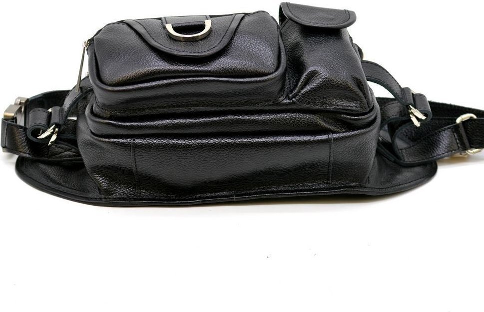 Вместительная поясная мужская сумка из телячьей кожи черного цвета TARWA (21777)