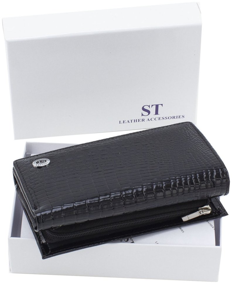Лакированный женский кошелек среднего размера из натуральной кожи под рептилию ST Leather 70810