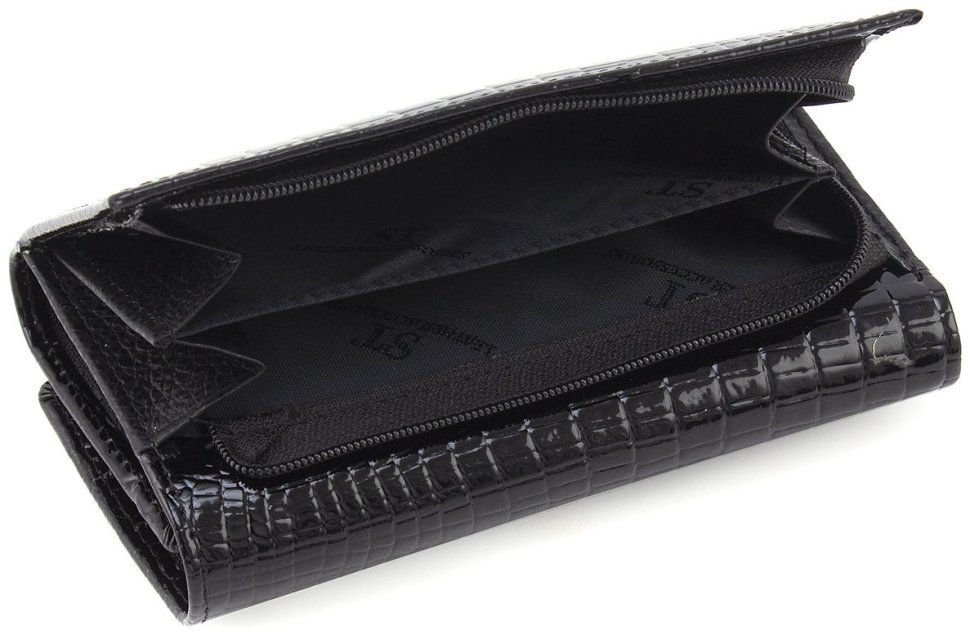 Лакированный женский кошелек среднего размера из натуральной кожи под рептилию ST Leather 70810