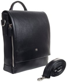 Мужская вертикальная сумка-барсетка из гладкой кожи черного цвета DESISAN 80810