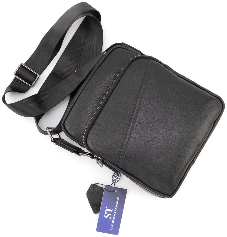 Кожаная мужская наплечная сумка Leather Collection 90810 черного цвета фото №5 Кожаная мужская наплечная сумка Leather Collection 90810 черного цвета modnotak фото №5