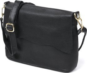 Повсякденна жіноча сумка на плече із натуральної шкіри чорного кольору Vintage (20685)