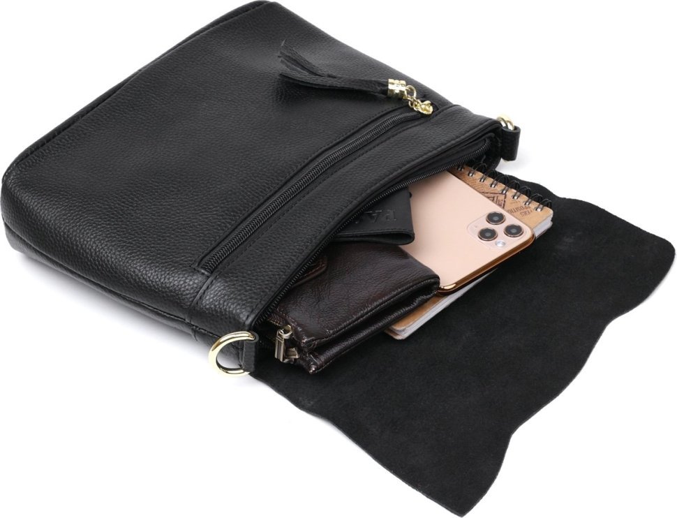 Повседневная женская сумка на плечо из натуральной кожи черного цвета Vintage (20685)