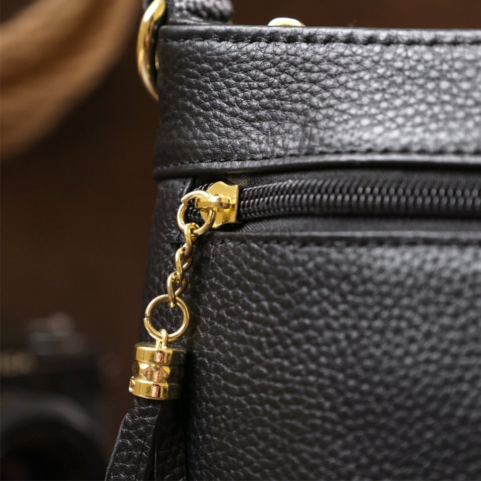 Повседневная женская сумка на плечо из натуральной кожи черного цвета Vintage (20685)