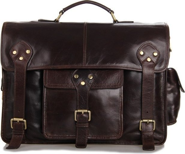 Мужской деловой портфель темно-коричневого цвета из натуральной кожи VINTAGE STYLE (14238)