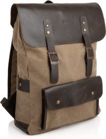 Рюкзак для ноутбука из сочетания текстиля и кожи светло-коричневого цвета TARWA (19926)
