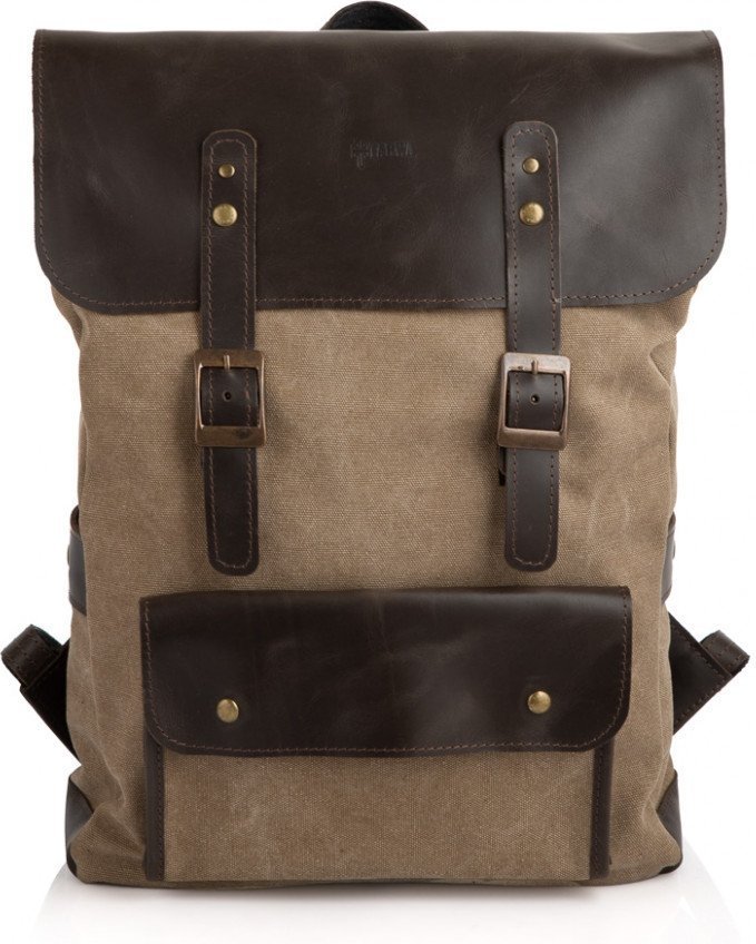 Рюкзак для ноутбука из сочетания текстиля и кожи светло-коричневого цвета TARWA (19926)