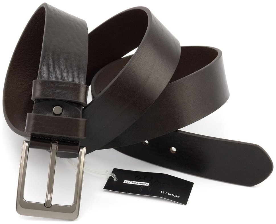 Широкий довгий коричневий ремінь із італійської шкіри Gherardini 45060 (батал довжина до 150 см) modnotak фото №3