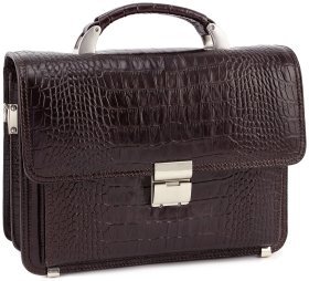 Кожаная деловая барсетка с фактурой под рептилию KARYA (0230-57)