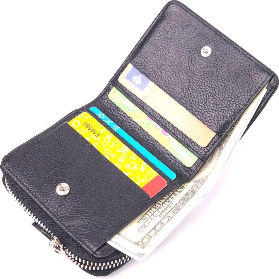 Мініатюрний жіночий гаманець із натуральної шкіри чорного кольору з монетницею KARYA (2421408)