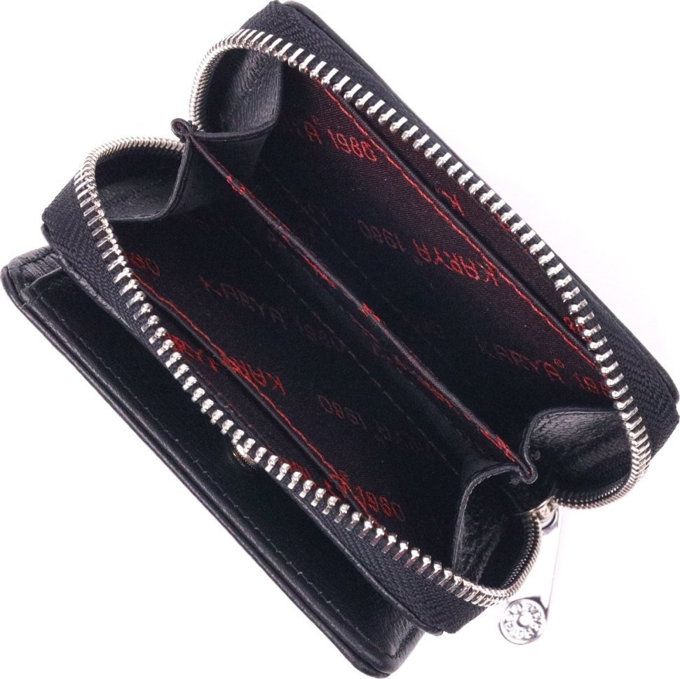 Мініатюрний жіночий гаманець із натуральної шкіри чорного кольору з монетницею KARYA (2421408)